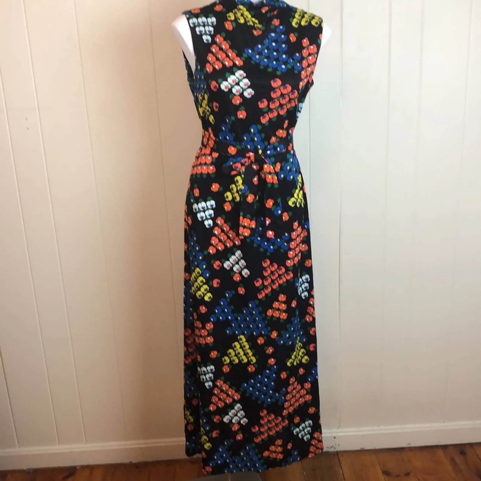 Vintage Novelty Floral Print High Neck Maxi Dress - Image 6