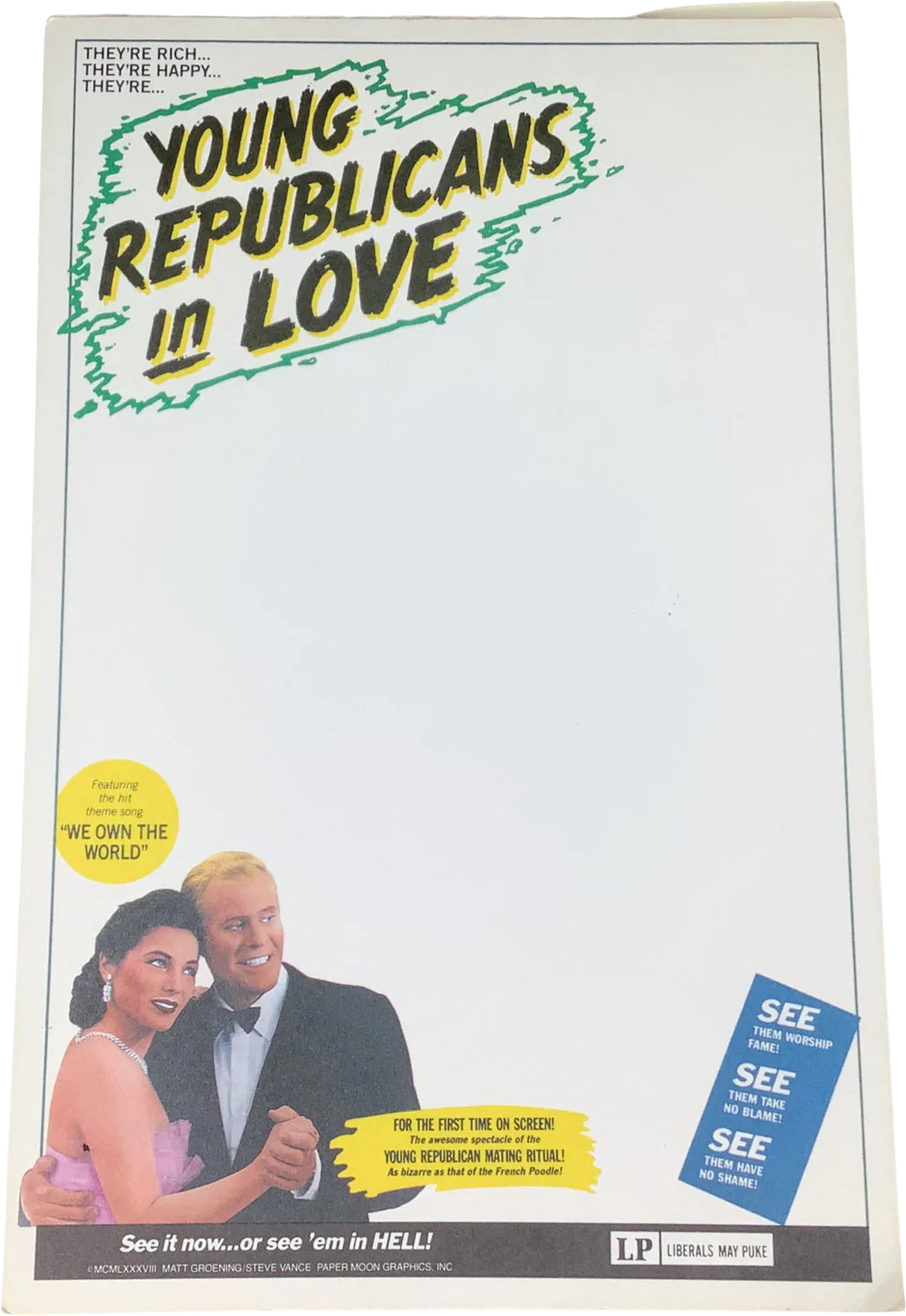 Vintage Novelty Notepad Matt Groening Steve Vance Young Republicans In Love 80s by Papermoon