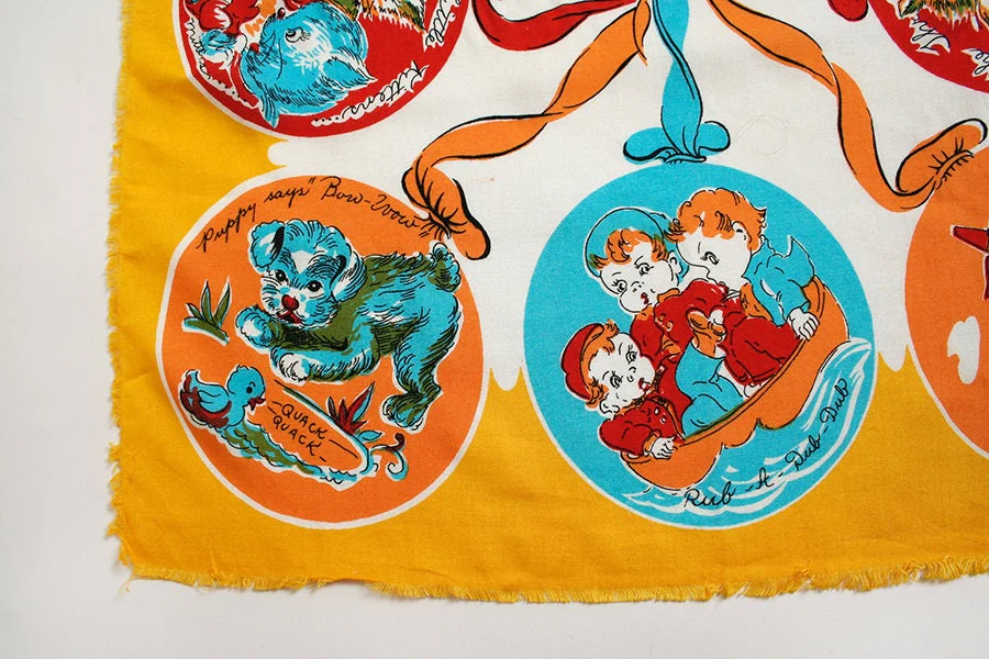 Vintage Nursery Rhyme Novelty Print Scarf Rayon Kitten Puppy Fairytale Print Balloon Ribbon - Image 3