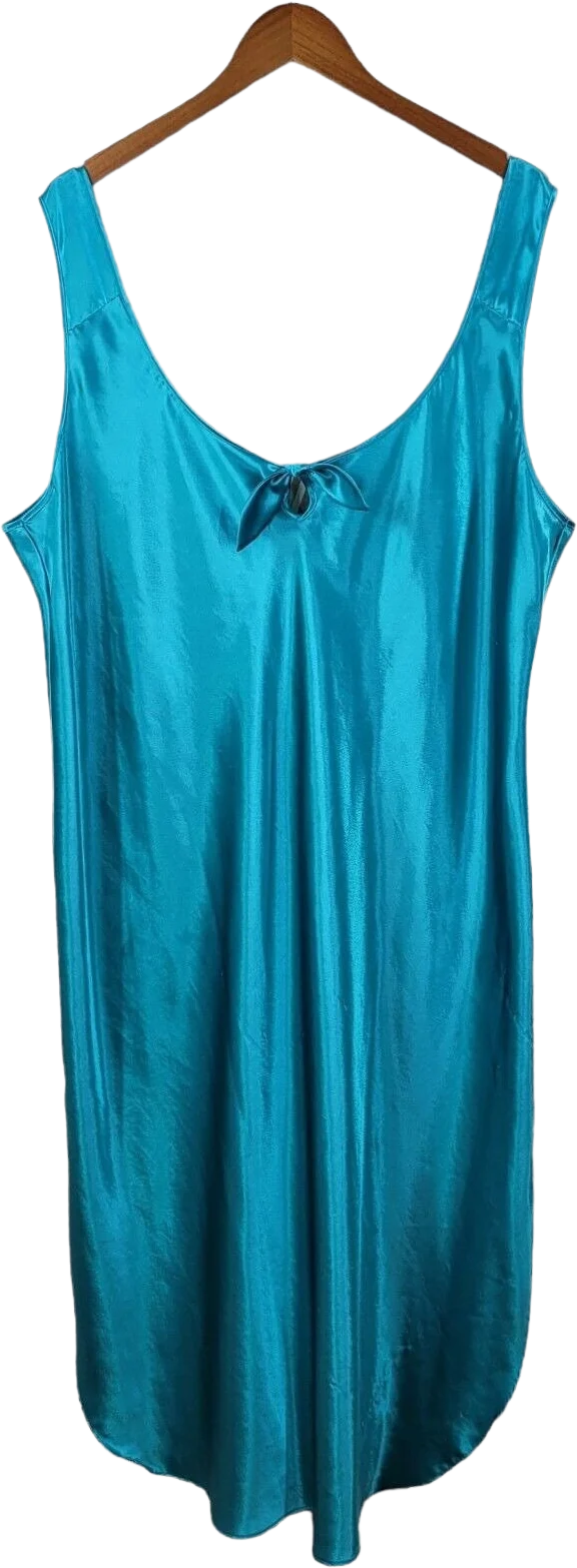 Vintage Nylon Sissy Retro Nightgown Plus Size 3x Lingerie Dress Satin Blue Bow by Califrnia Dynasty
