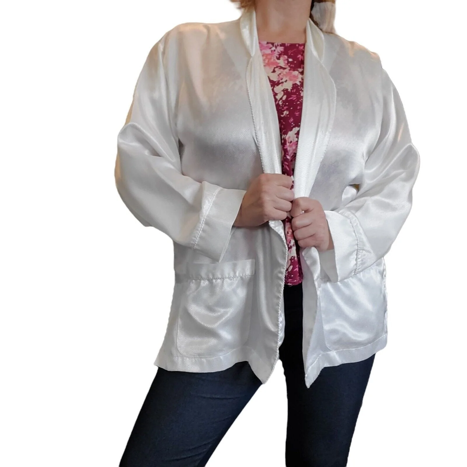 Vintage Off White Satin Blouse Button Up Longsleeve L/xl Flaw by Christian Dior - Image 3