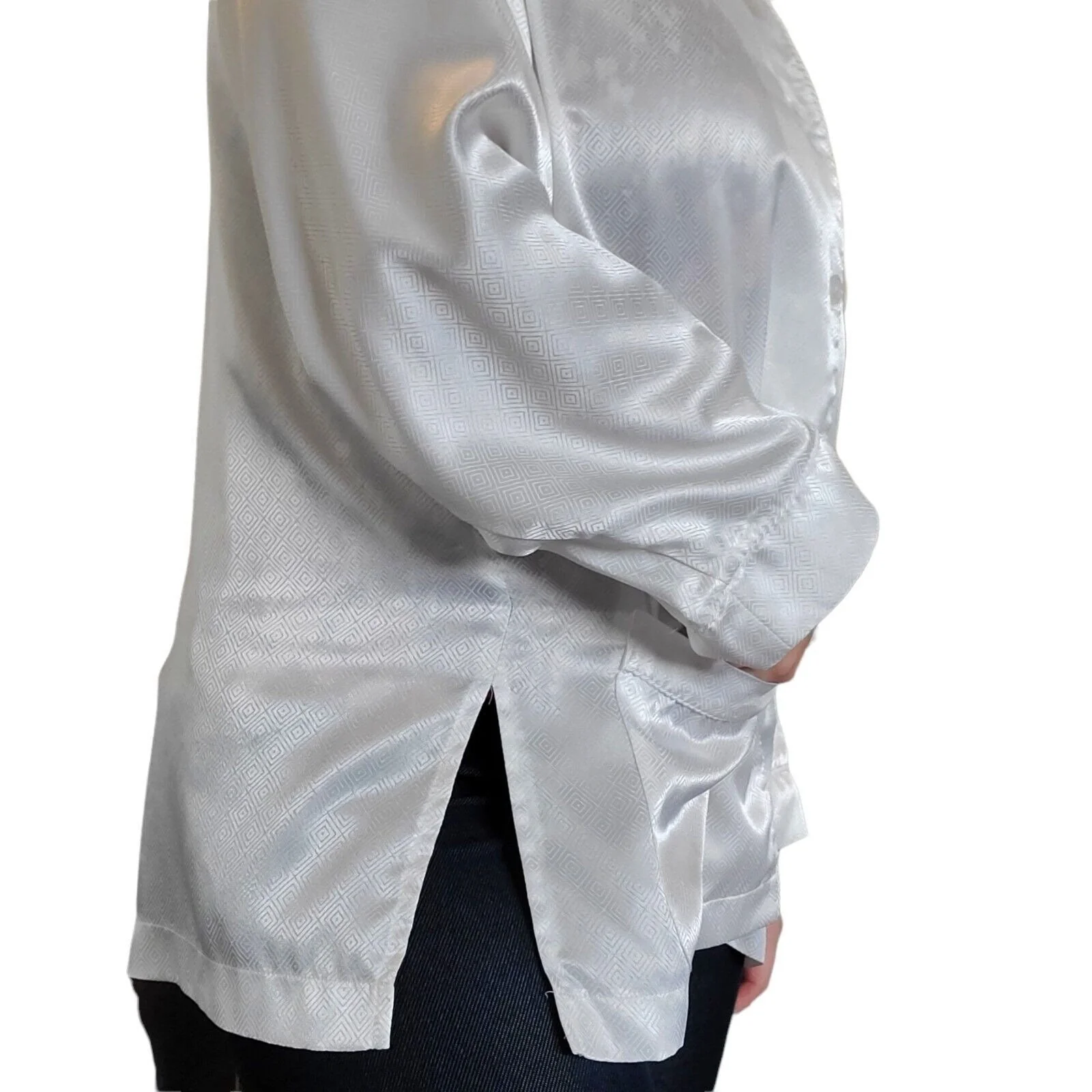 Vintage Off White Satin Blouse Button Up Longsleeve L/xl Flaw by Christian Dior - Image 5