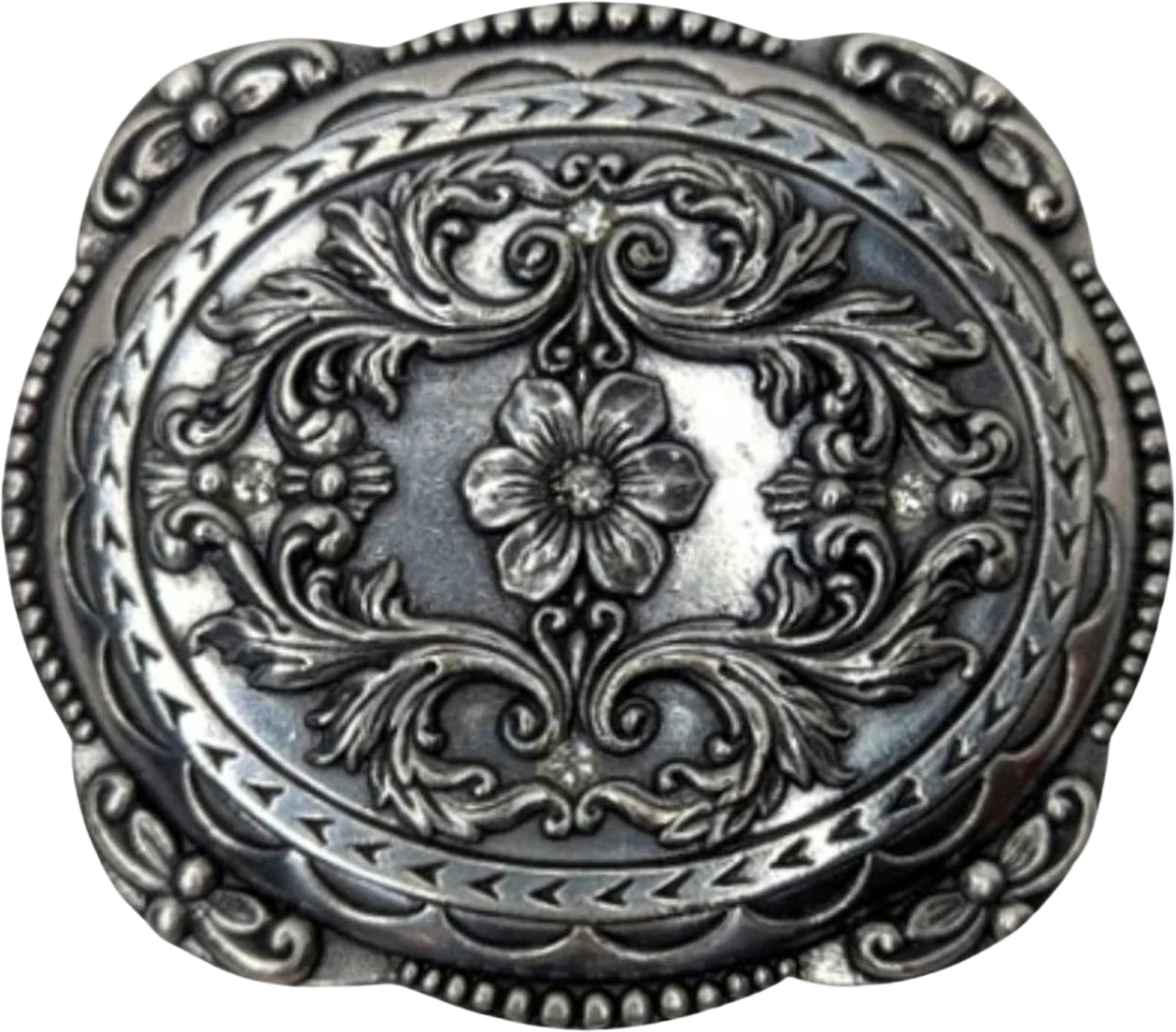 Vintage Old West Floral Silver Metal Belt Buckle