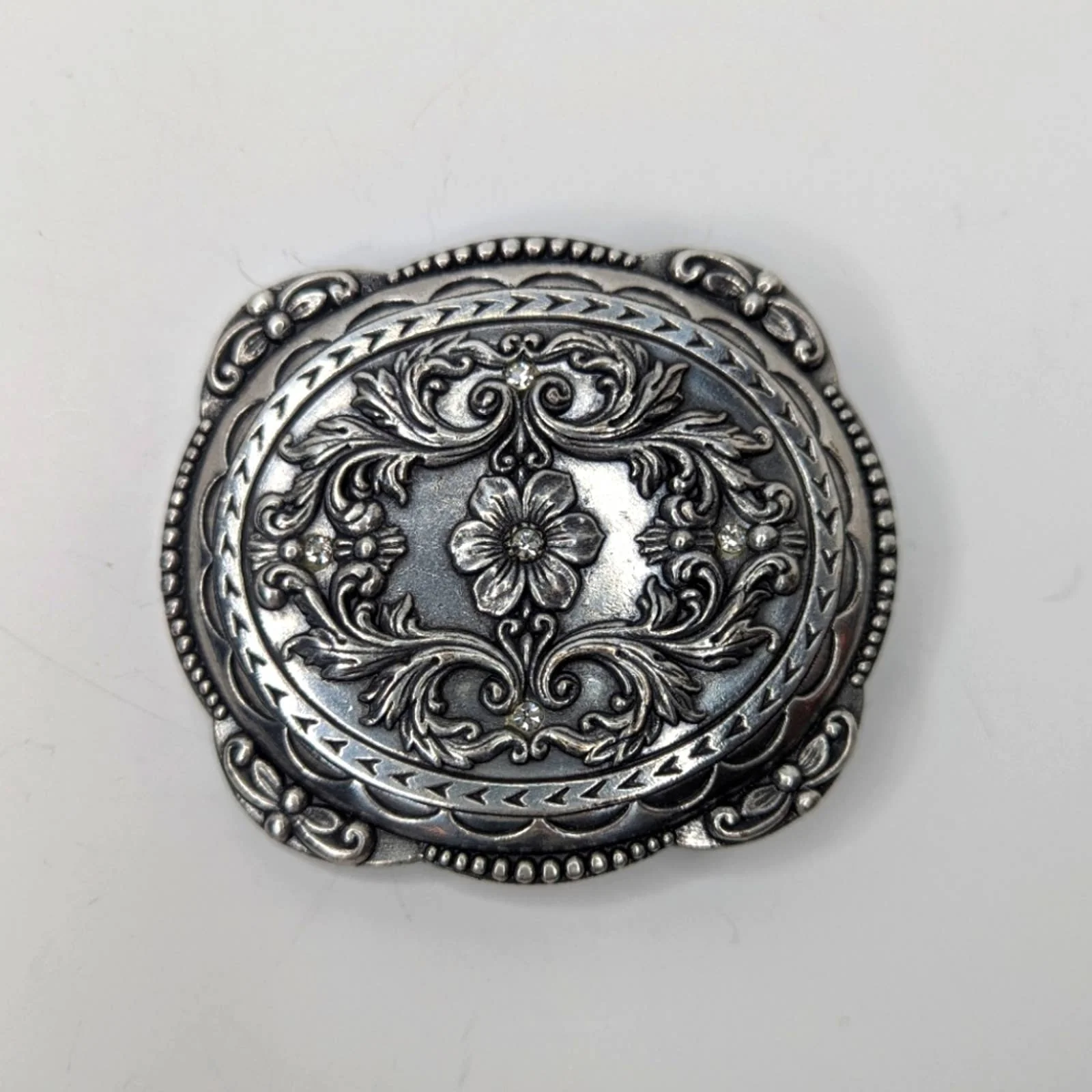 Vintage Old West Floral Silver Metal Belt Buckle - Image 2