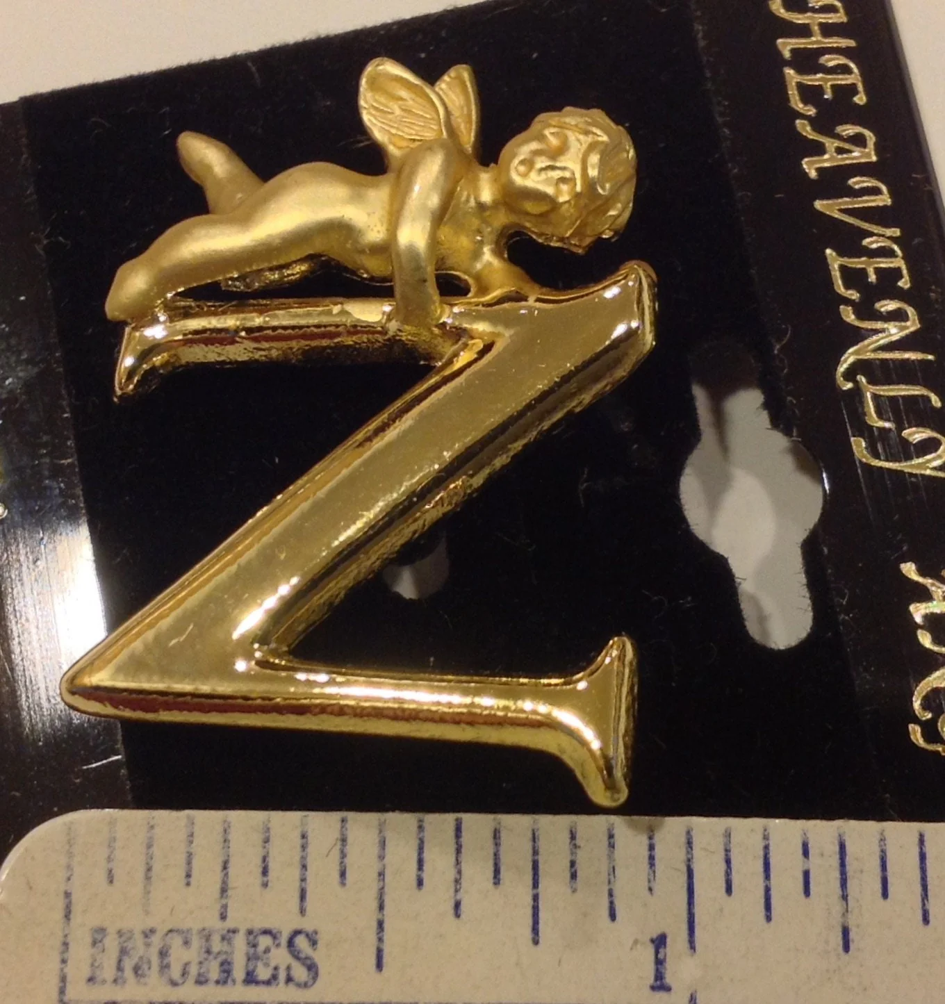Vintage Oldstock Goldtone Guardian Angel N Initial Pin by Heavenly Angel - Image 3