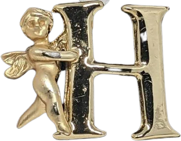 Vintage Oldstock Goldtone Guardian Angel Plated H Initial Pin by Heavenly Angel
