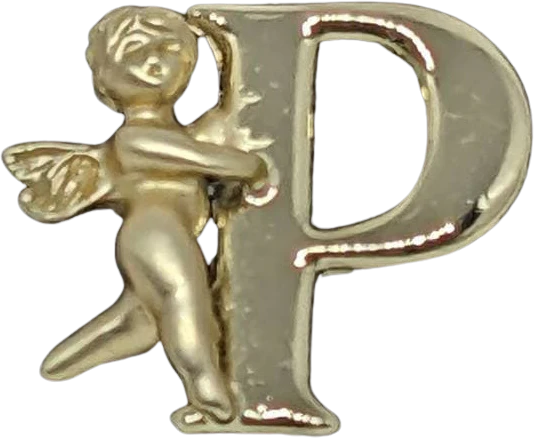 Vintage Oldstock Goldtone Guardian Angel Plated P Initial Pin by Heavenly Angel
