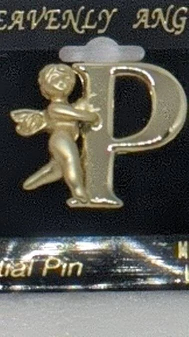 Vintage Oldstock Goldtone Guardian Angel Plated P Initial Pin by Heavenly Angel - Image 3