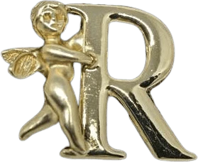 Vintage Oldstock Goldtone Guardian Angel Plated R Initial Pin by Heavenly Angel