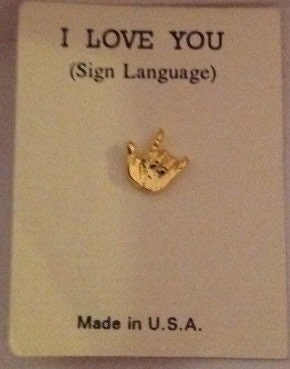 Vintage Oldstock I Love You In Sign Language Goldtone Clutch Lapel Pin - Image 2