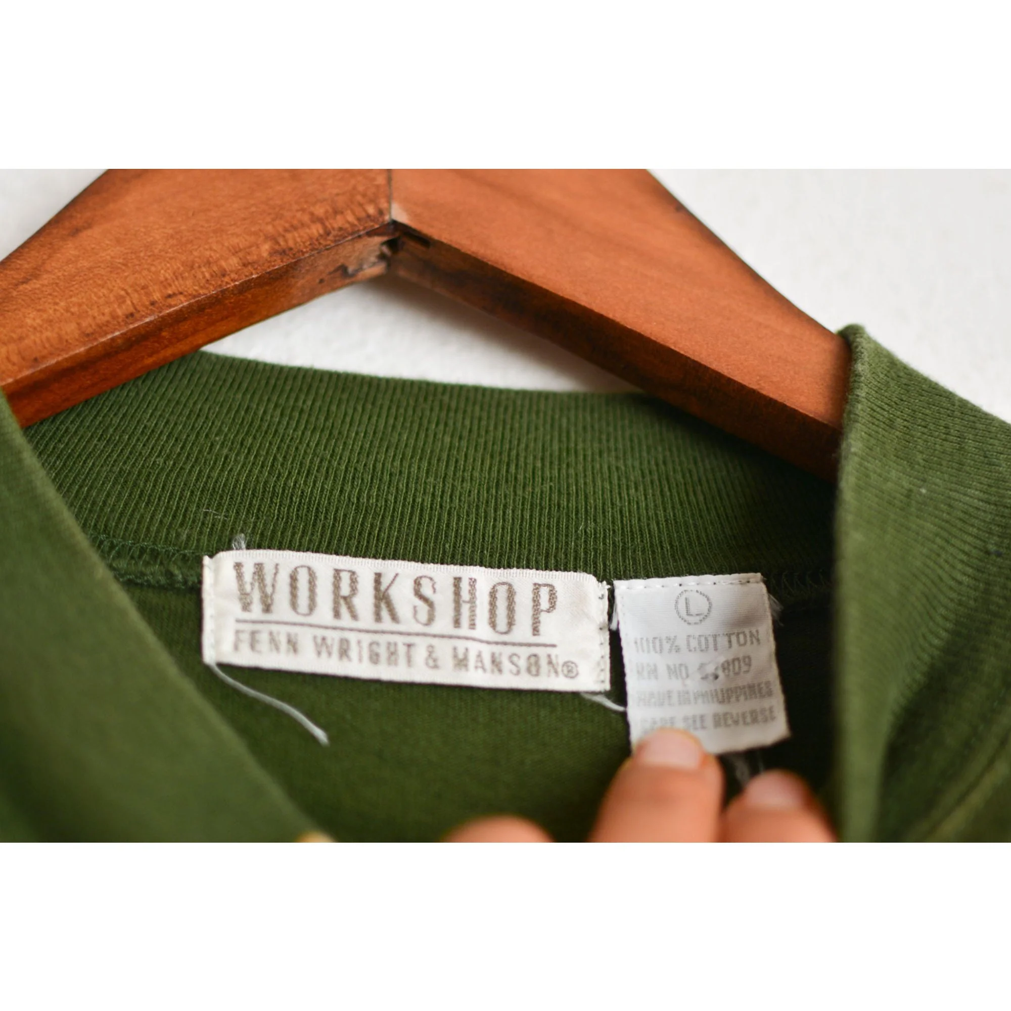 Vintage Olive Green Shirt Long Sleeve Size Large Cotton Turtleneck by Fenn Wright & Manson - Image 3
