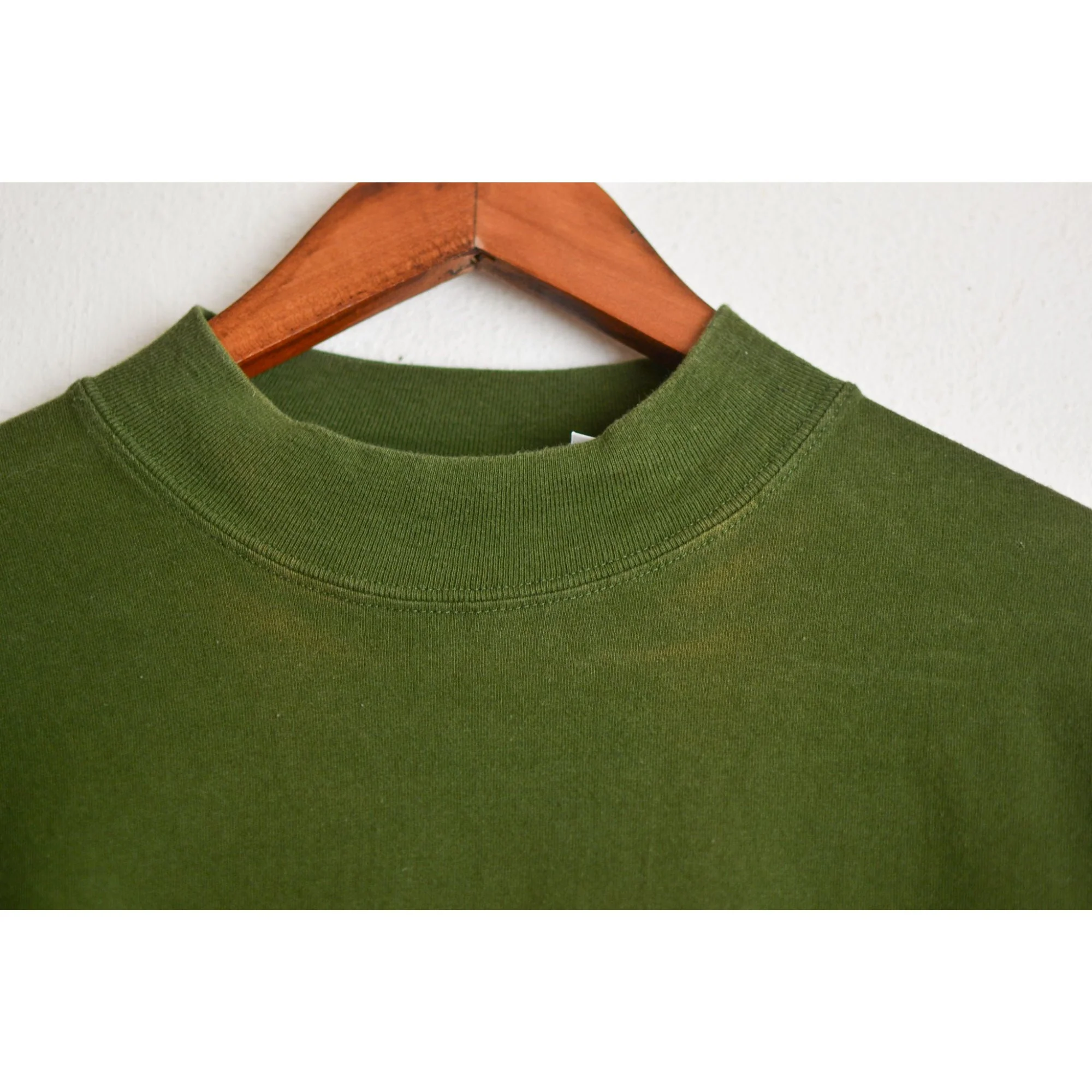 Vintage Olive Green Shirt Long Sleeve Size Large Cotton Turtleneck by Fenn Wright & Manson - Image 4