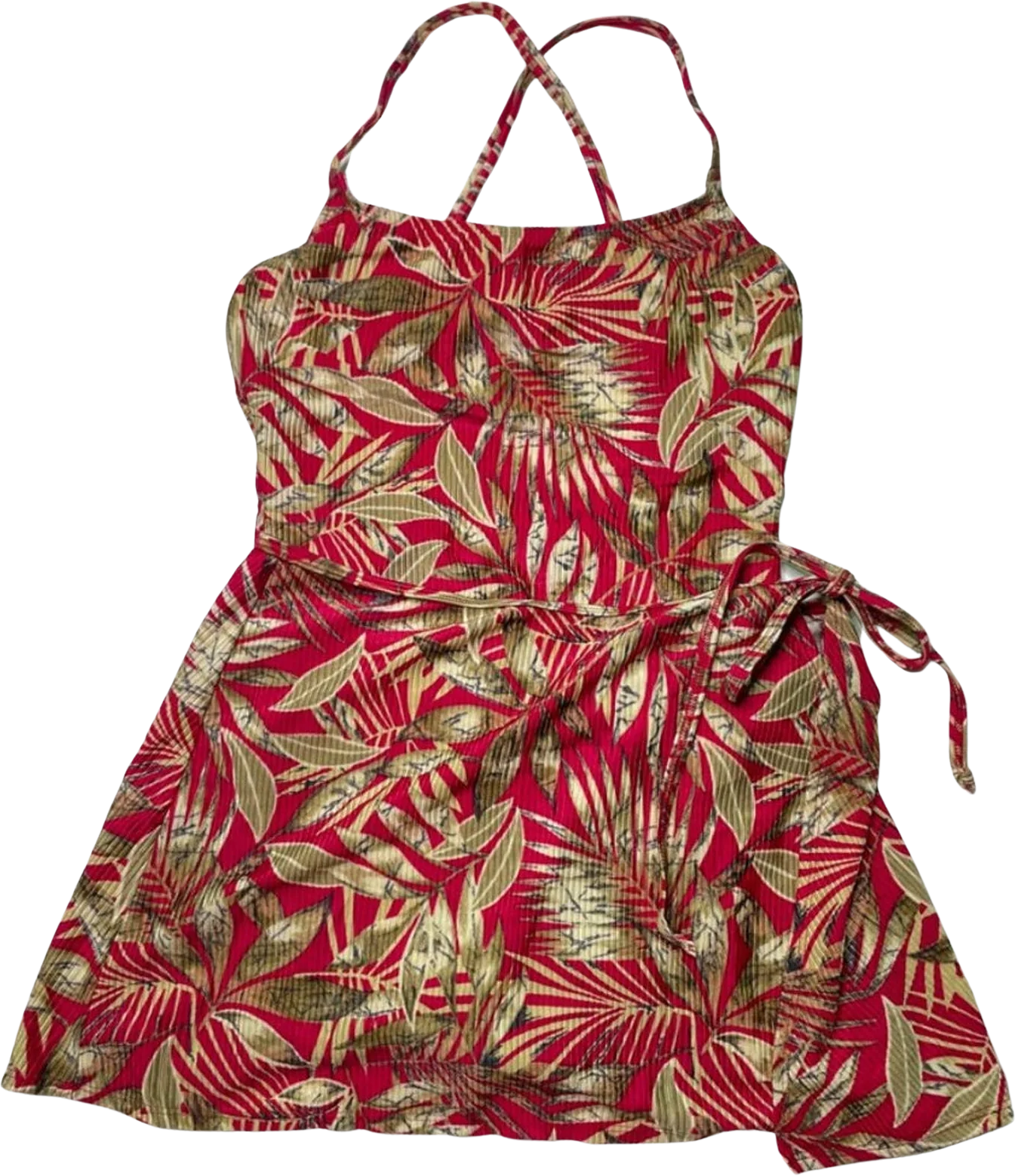 Vintage One Piece Swimsuit and Wrap Skirt Coverup Red Tropical Women's Large 12/14 by Catalina