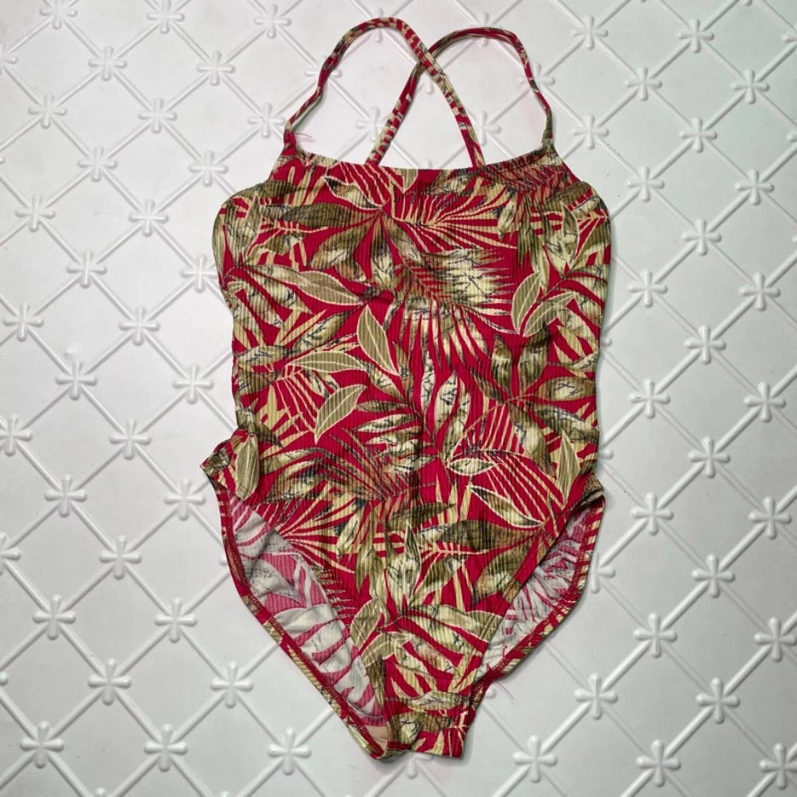 Vintage One Piece Swimsuit and Wrap Skirt Coverup Red Tropical Women's Large 12/14 by Catalina - Image 2