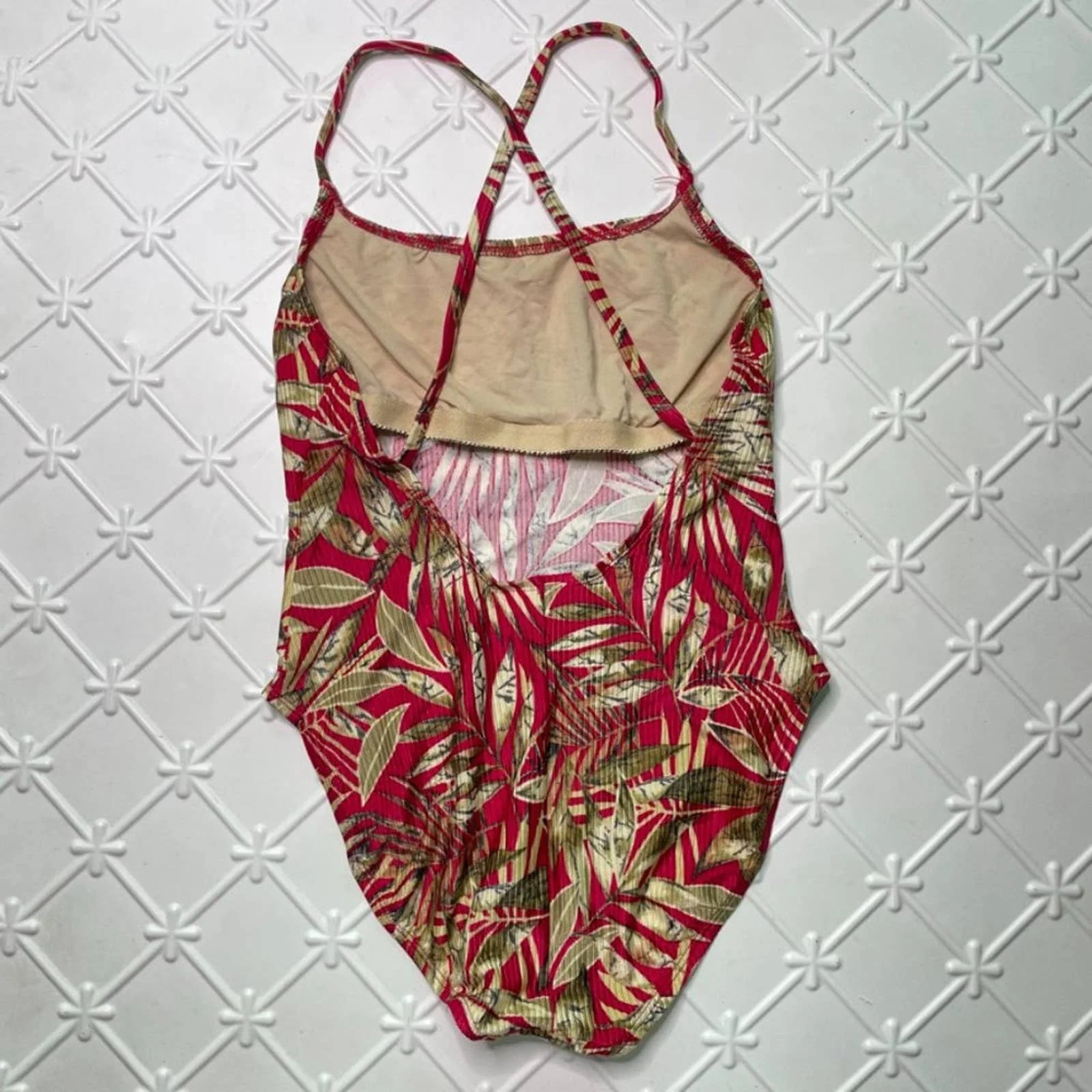 Vintage One Piece Swimsuit and Wrap Skirt Coverup Red Tropical Women's Large 12/14 by Catalina - Image 3
