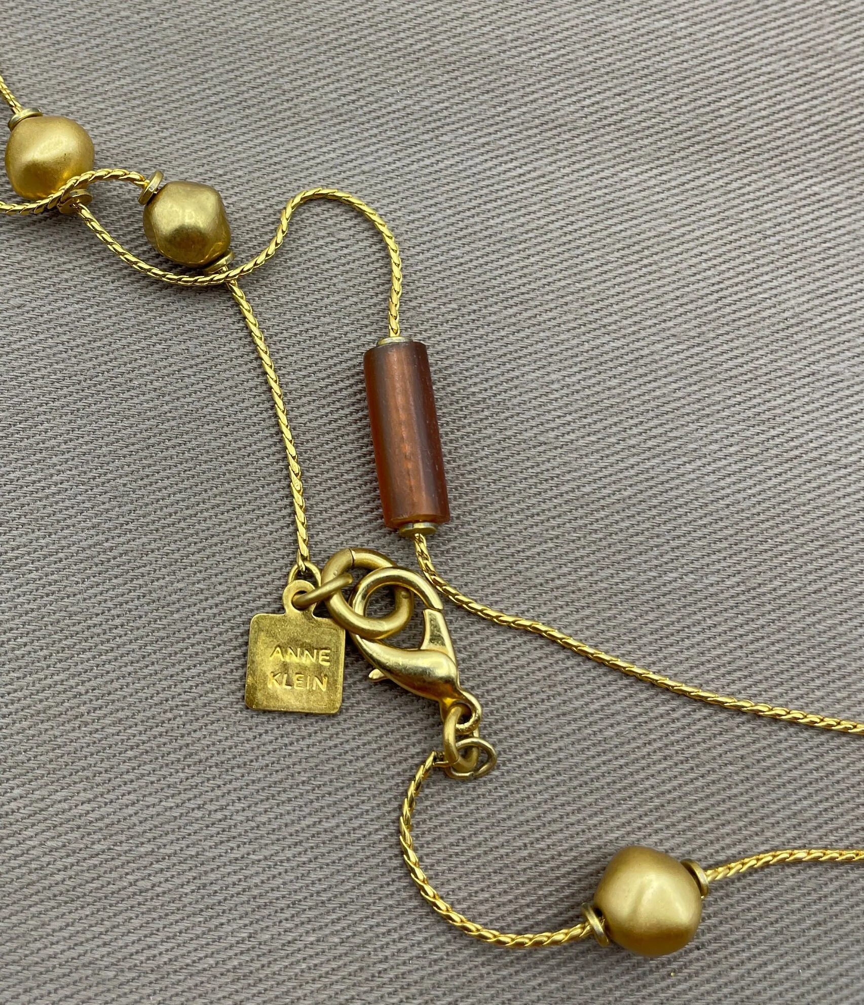 Vintage Opera Necklace Gold Ball Amber Lucite 61" Long by Anne Klein - Image 4