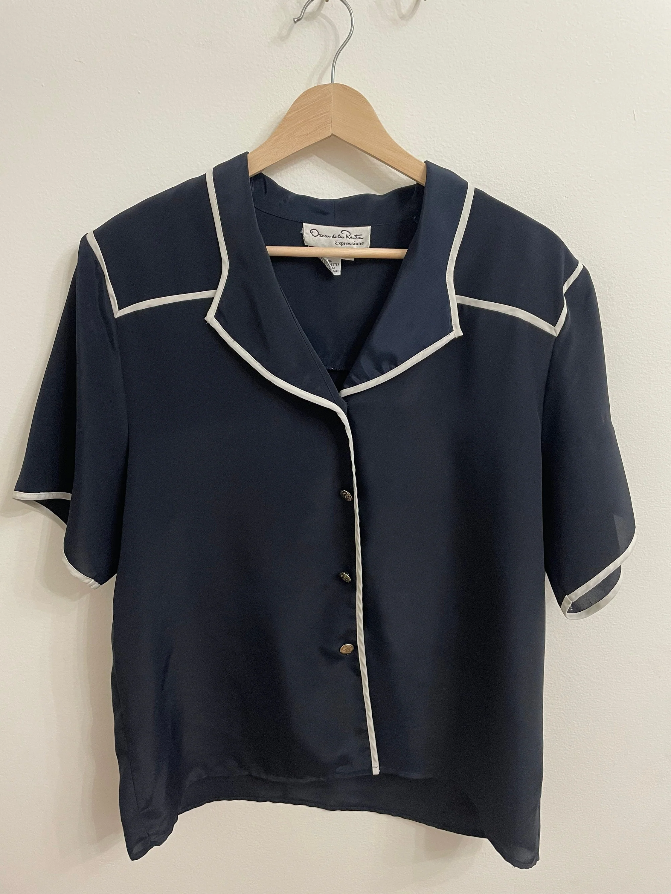 Vintage Oscar De La Renta Western Nautical Navy Button Down Shirt Size 14 by Oscar de la Renta Expressions - Image 7