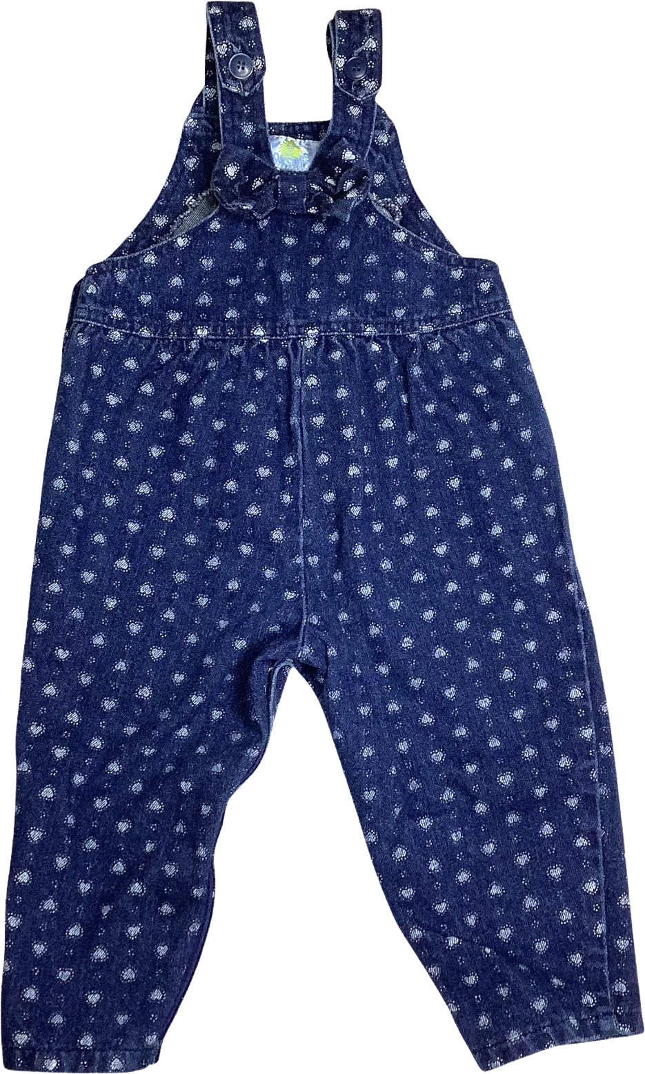 Vintage Overalls 80s 90s Romper 24m Girls Heart Print Bow Front Playsuit Pocket