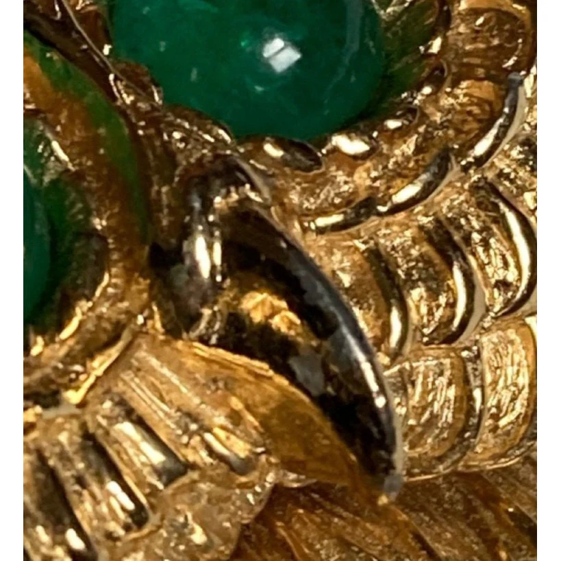 Vintage Owl Pendant Brooch Signed 3. 5 In Gold Tone Green Cabochon Eyes by Ciner - Image 8