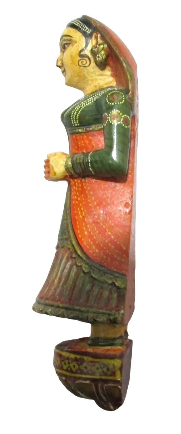 Vintage Painted Carved Wood Folded Hands Praying Traditional Dress - Image 2