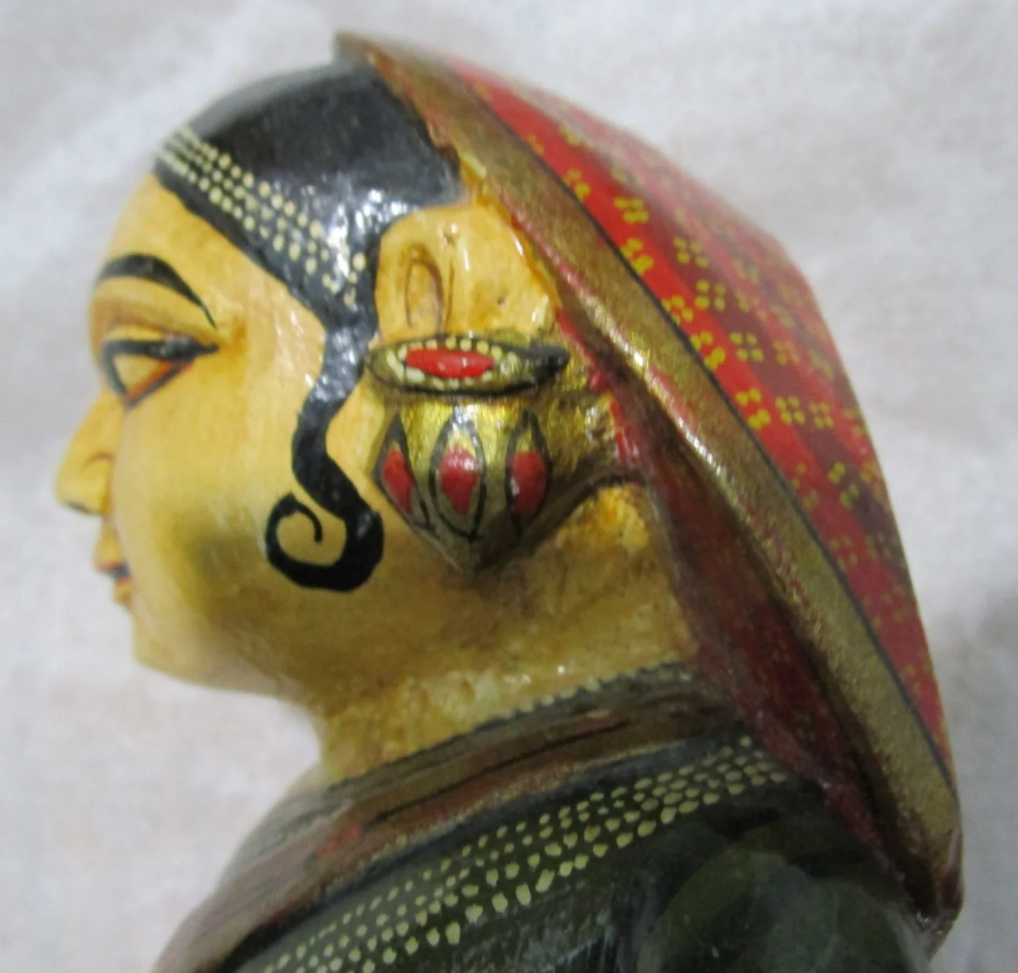 Vintage Painted Carved Wood Musician Traditional Dress - Image 6