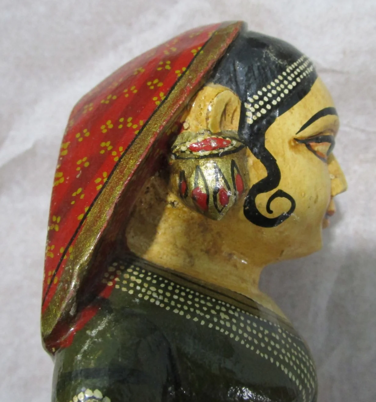 Vintage Painted Carved Wood Musician Traditional Dress - Image 7