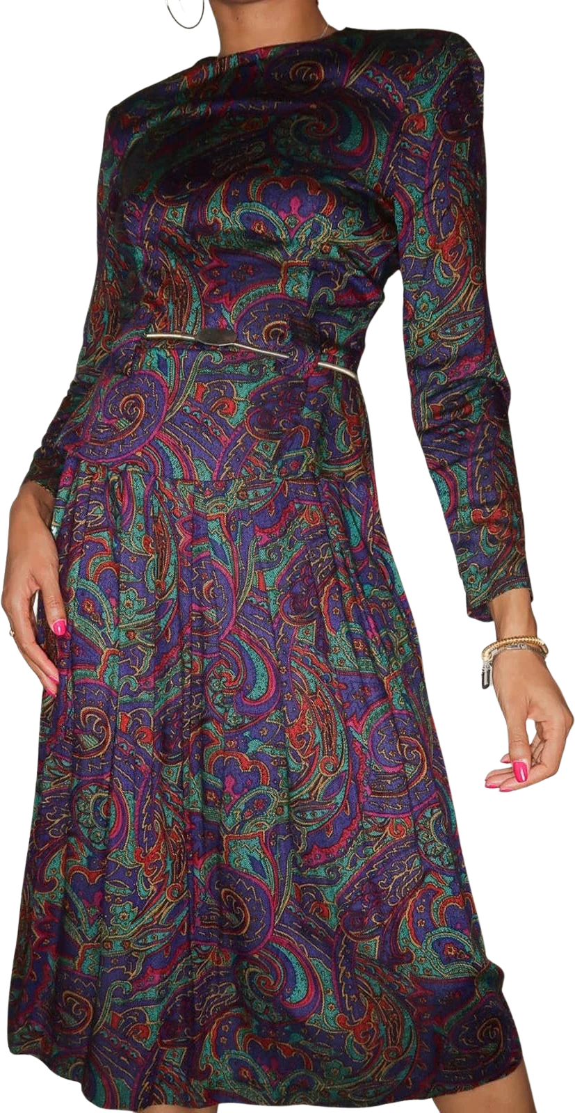 Vintage Paisley Print Long-Sleeved Peplum Maxi Dress by Jessica Howard