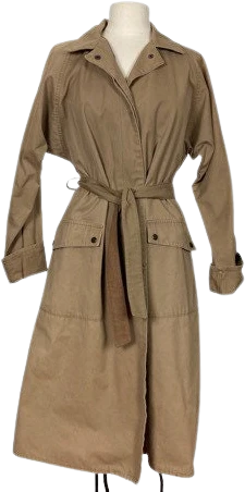 Vintage Parisian Trench Coat Womens Medium Khaki Tan Midi Belt Pockets France by O'hara