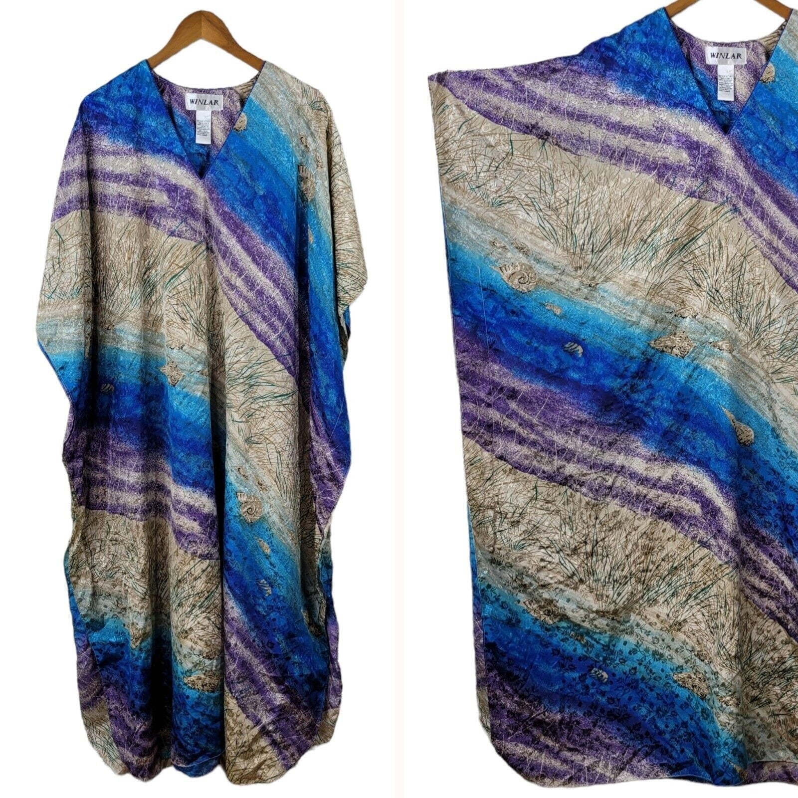 Vintage Patio Dress Plus One Size Xl 1x 2x 3x Beach Muumuu Caftan Long Shell by Winlar - Image 3