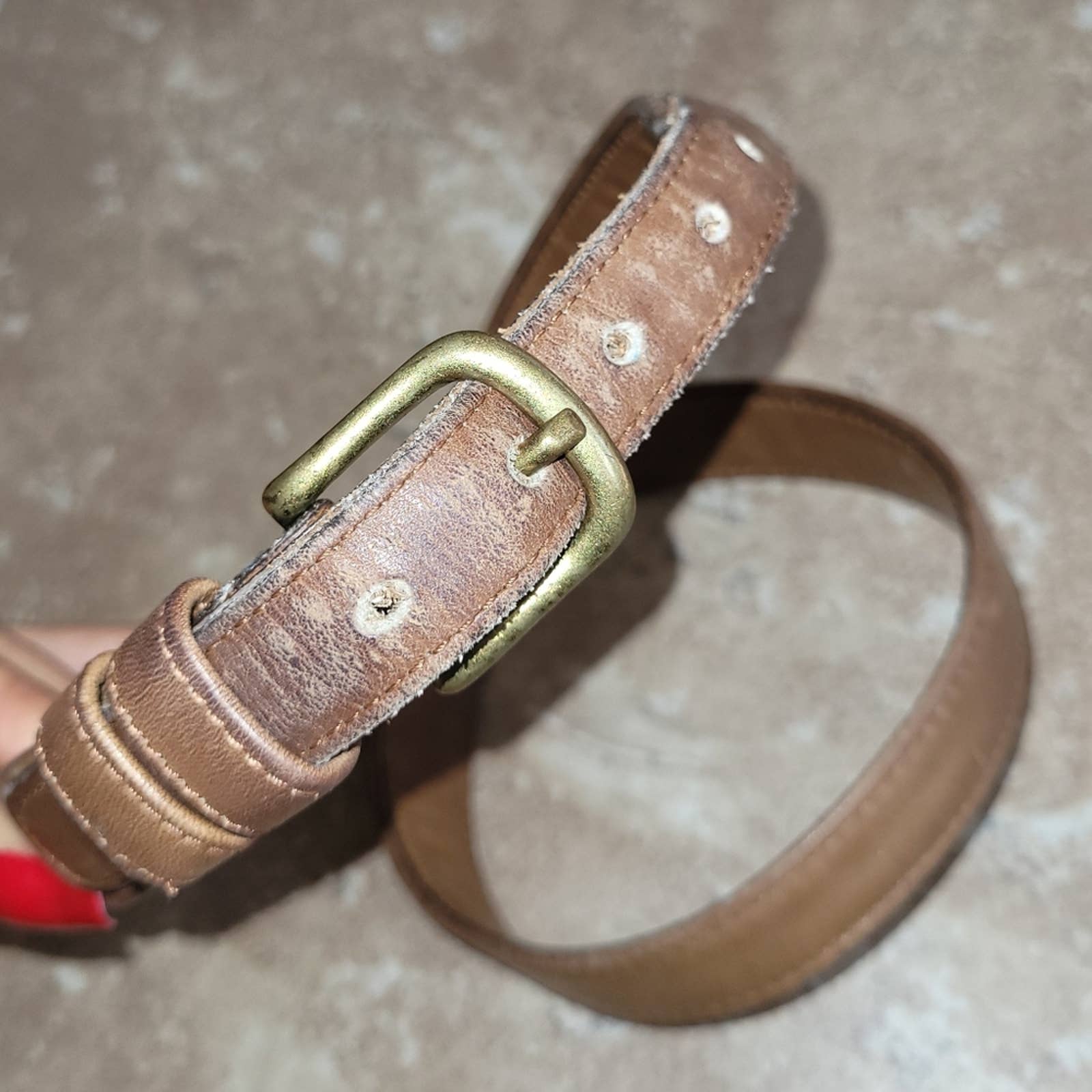 Vintage Peanut Brown Thin Leather Belt with Brass Hardware - Size S/m by Coach - Image 4