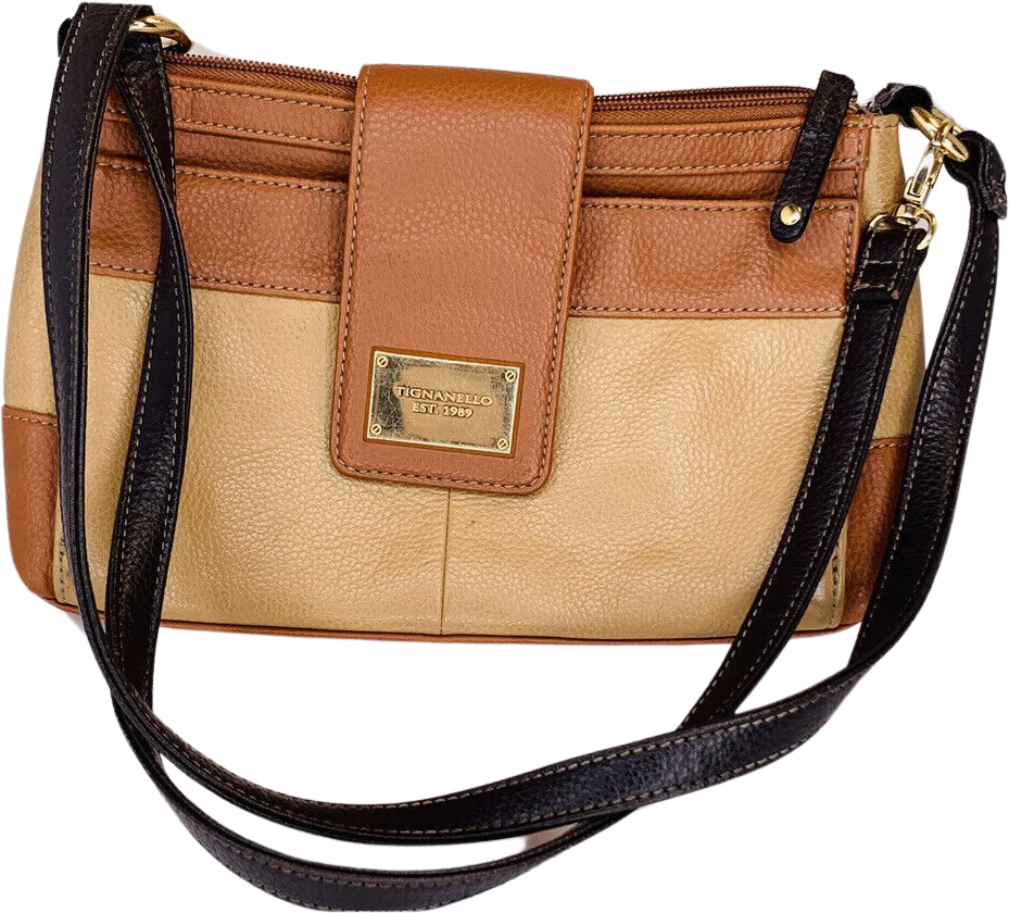 Vintage Pebbled Leather Shoulder Bag Credit Card Organizer Walnut Tan by Tignanello