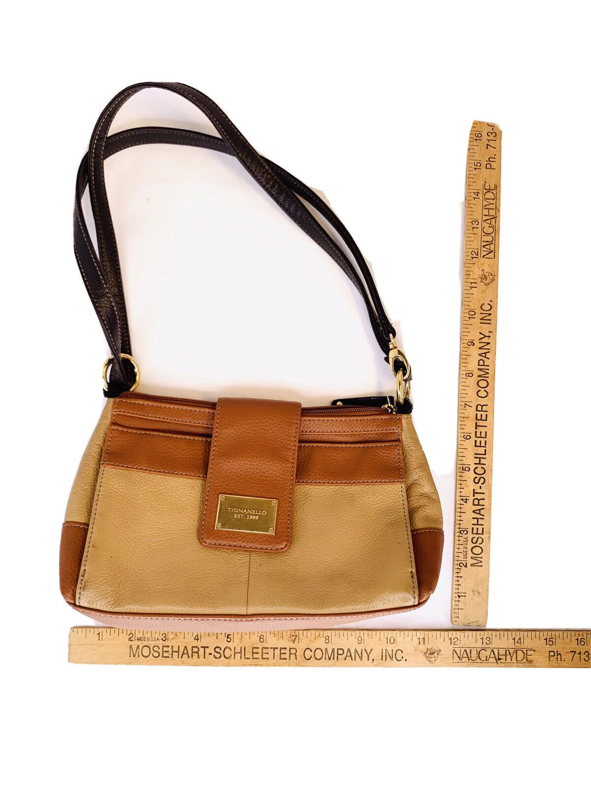 Vintage Pebbled Leather Shoulder Bag Credit Card Organizer Walnut Tan by Tignanello - Image 11