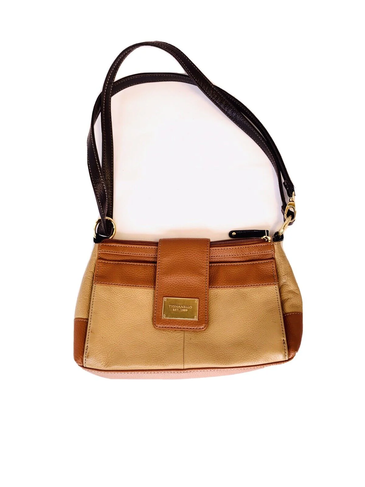 Vintage Pebbled Leather Shoulder Bag Credit Card Organizer Walnut Tan by Tignanello - Image 3