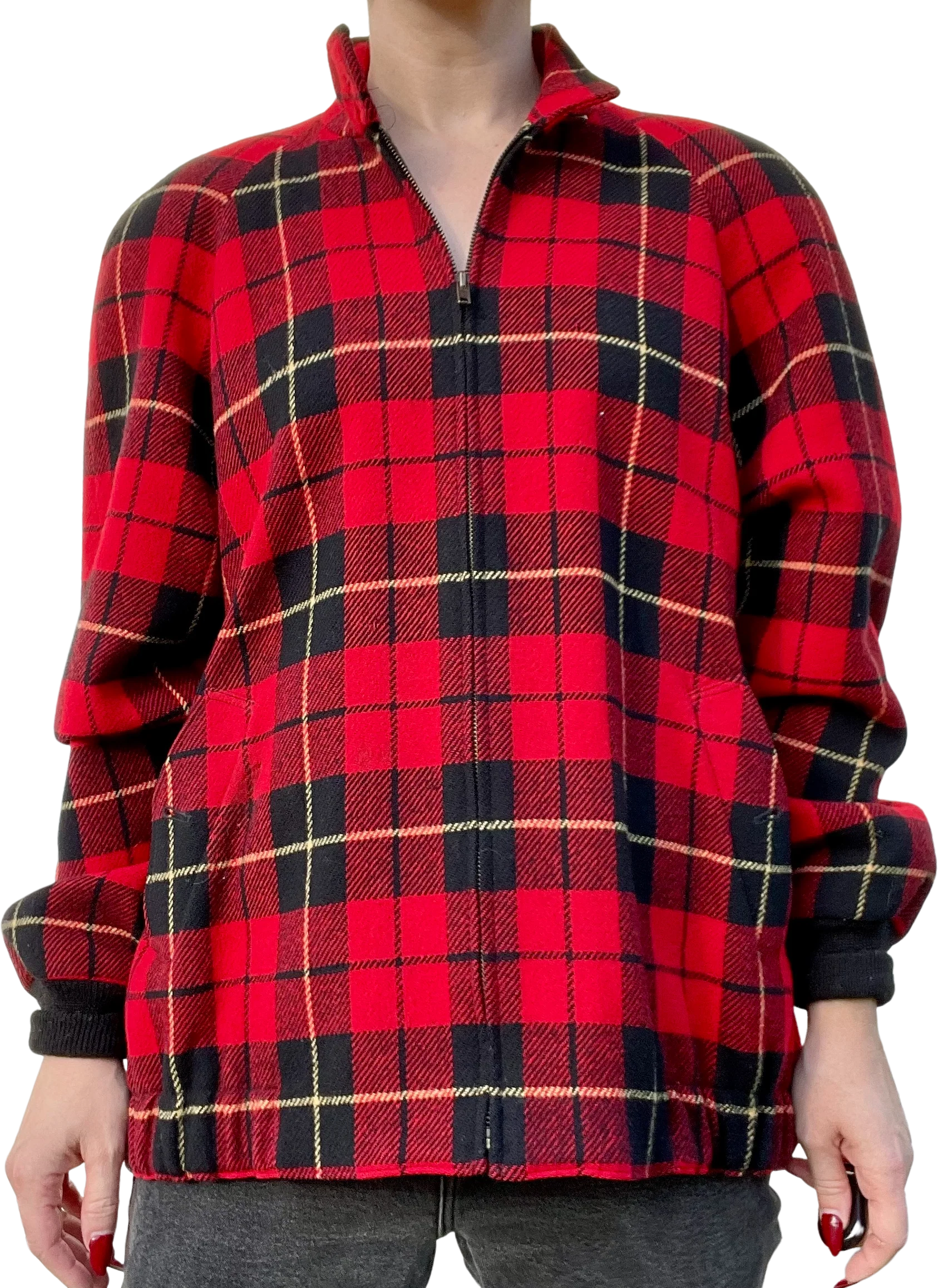 Vintage Pendleton Red Plaid Wool Zip Up Jacket By Pendleton