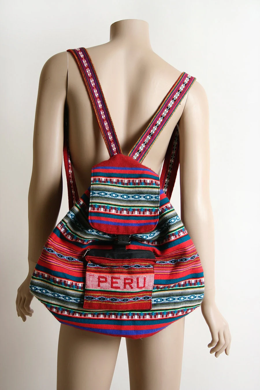 Vintage Peru Hobo Bag Rainbow Woven Tourist Souvenir Vacation Slouchy Backpack Sack Bag - Image 3