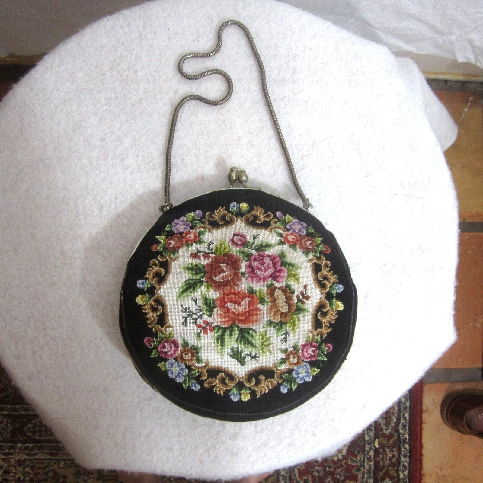 Vintage Petit Point Embroidery Evening Purse Bag Clutch - Image 2