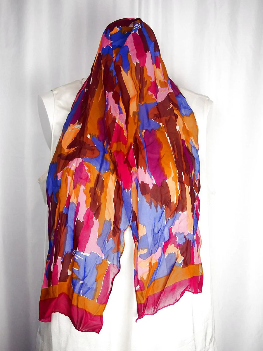 Vintage Pink and Brown Silk Splotch Print Scarf - Image 2