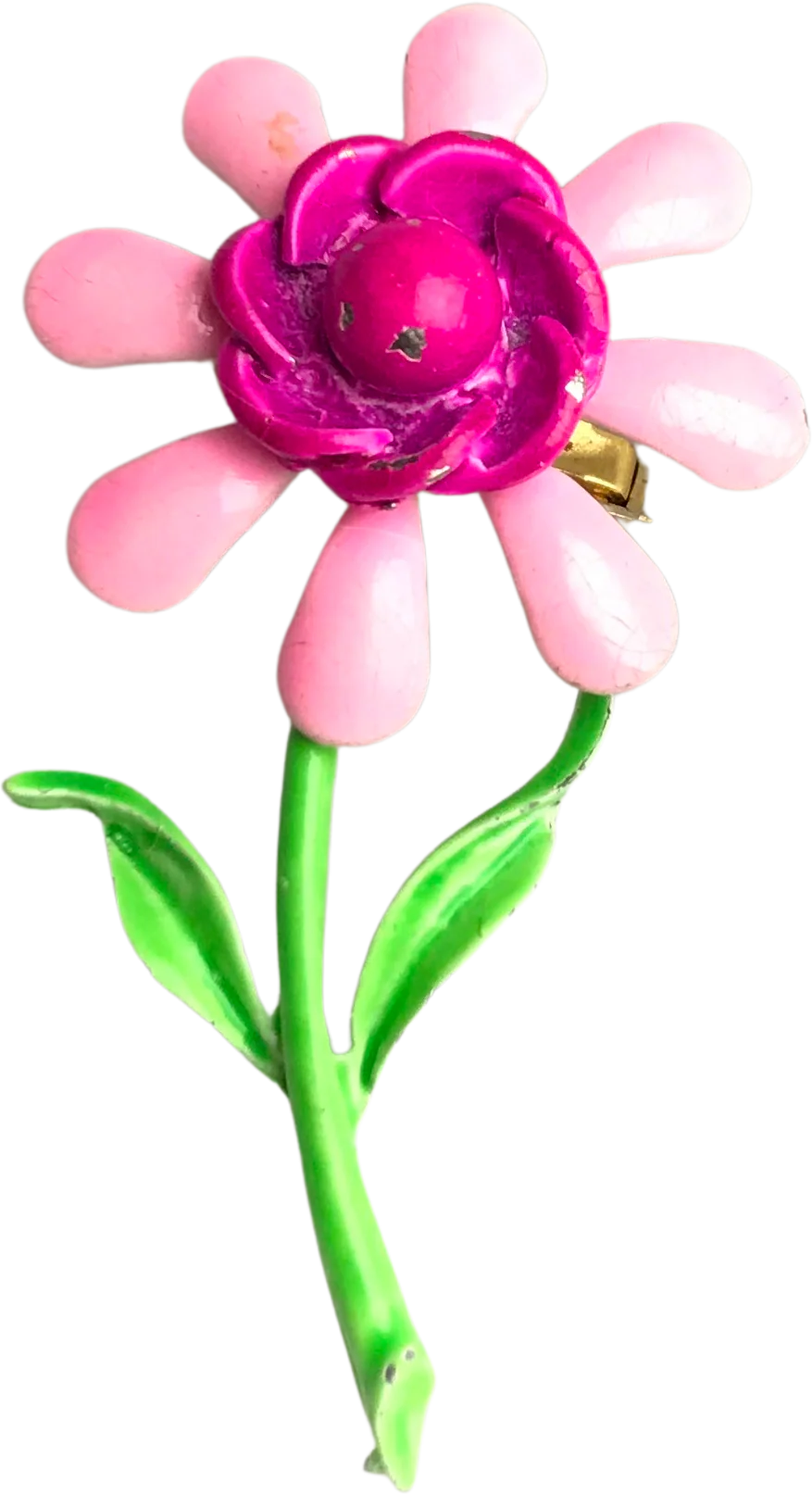 Vintage Pink And Green Enamel Flower Pin Brooch