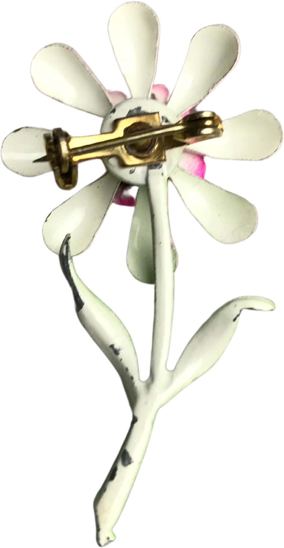 Vintage Pink And Green Enamel Flower Pin Brooch - Image 2