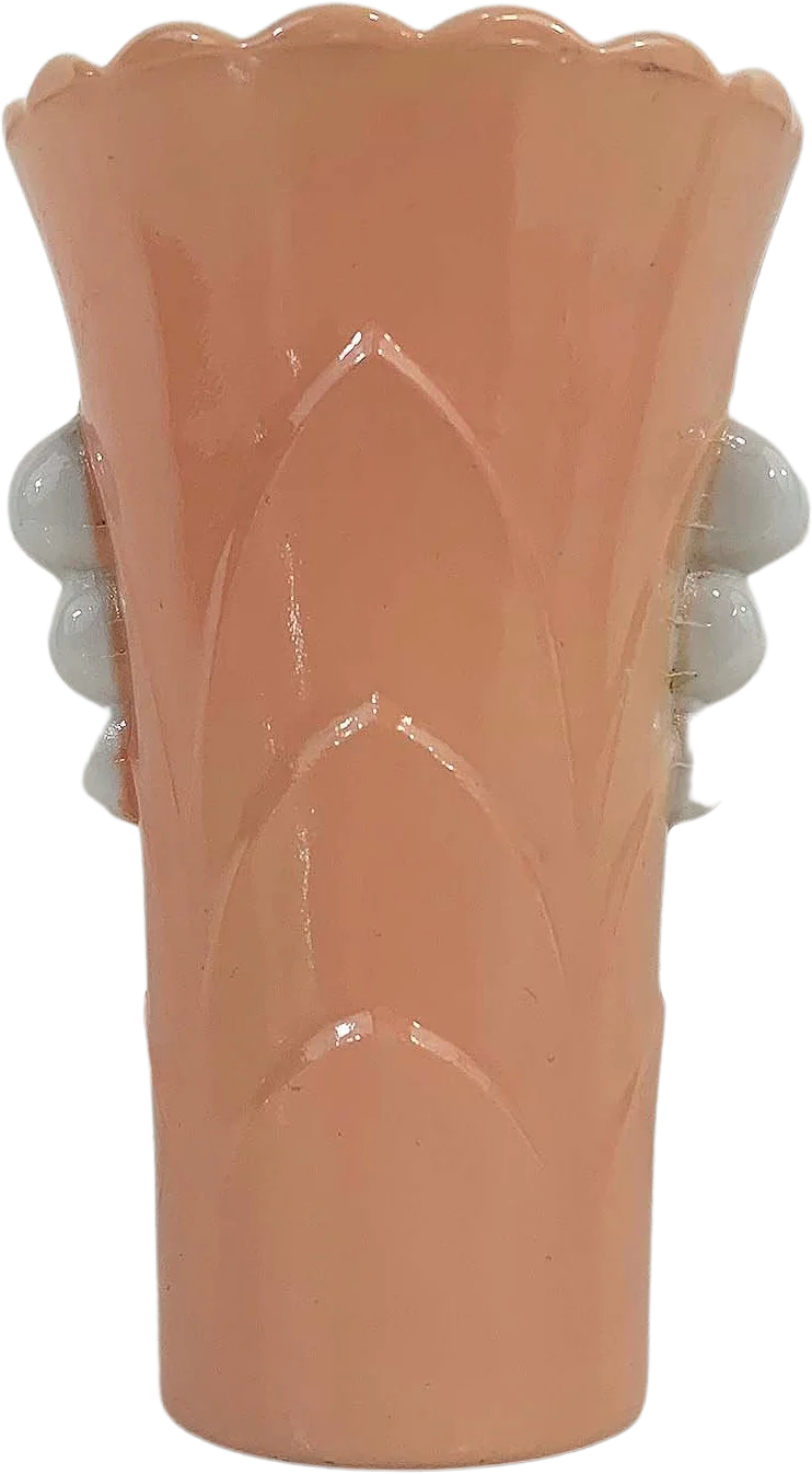 Vintage Pink Art Deco Vase Fire King Vitrock Milk Glass Flower Pot Peach White Rose Mid-Century Scalloped Rim Planter Mcm 50s