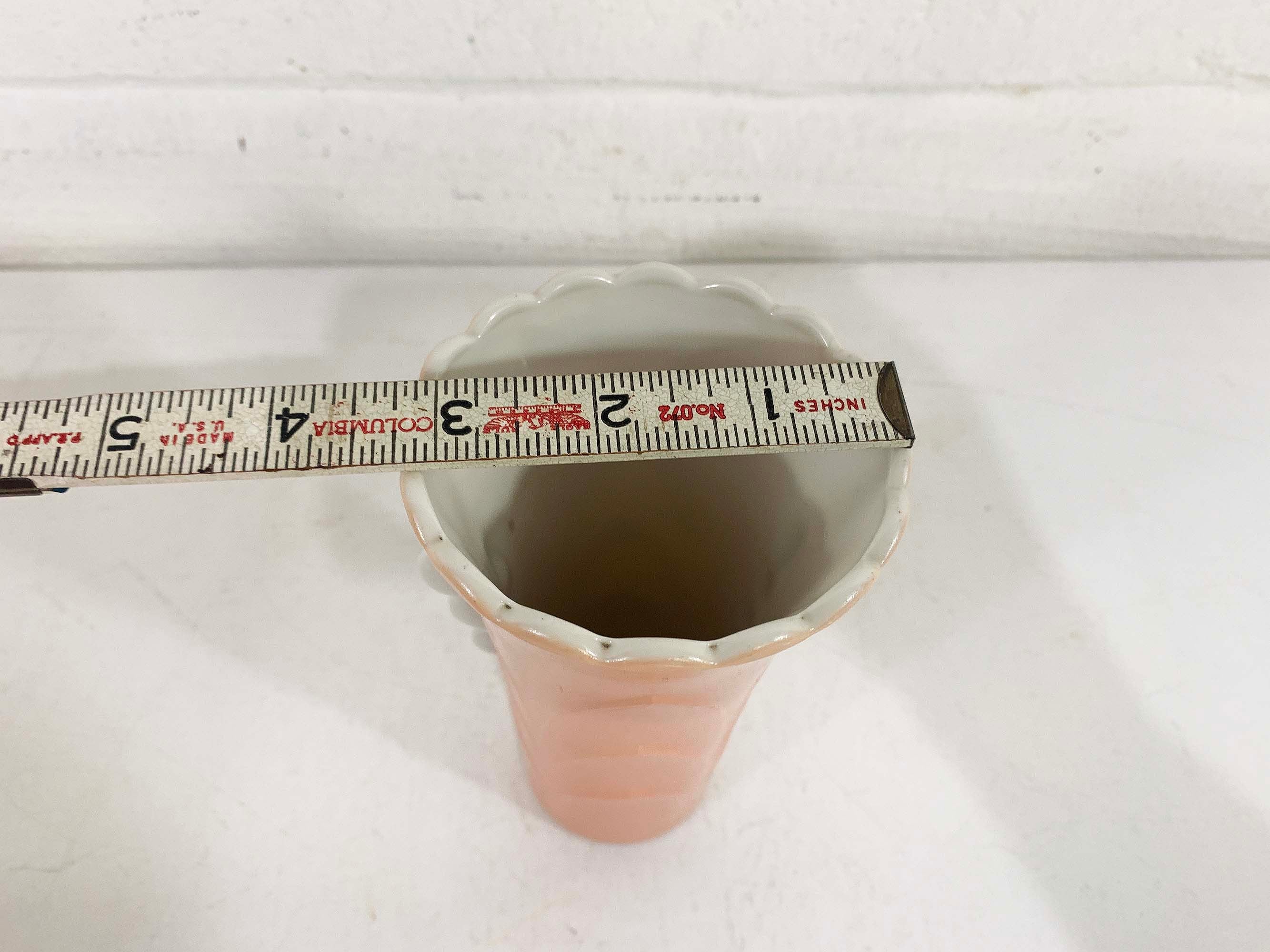 Vintage Pink Art Deco Vase Fire King Vitrock Milk Glass Flower Pot Peach White Rose Mid-Century Scalloped Rim Planter Mcm 50s - Image 7