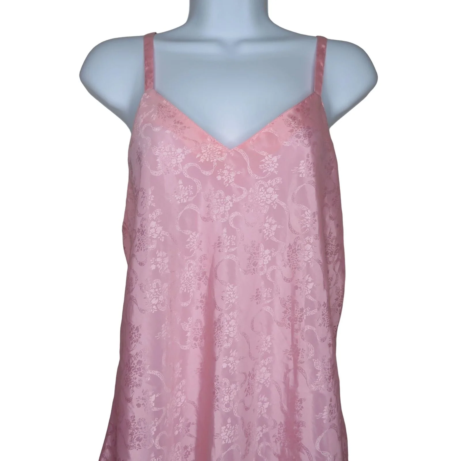 Vintage Pink Brocade Slip Nightgown M Pink Low Back Spaghetti Strap by JO Intimates - Image 3