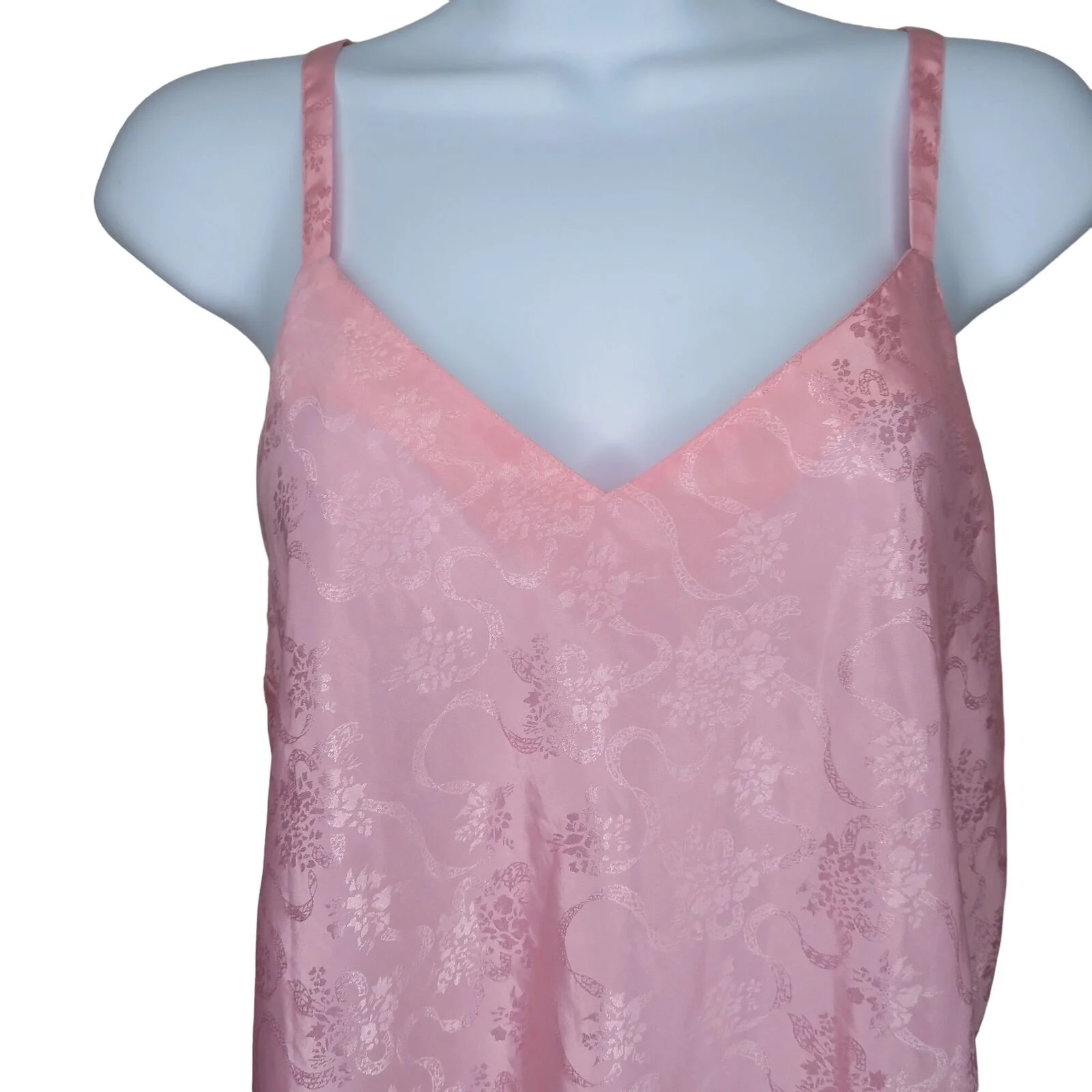 Vintage Pink Brocade Slip Nightgown M Pink Low Back Spaghetti Strap by JO Intimates - Image 6