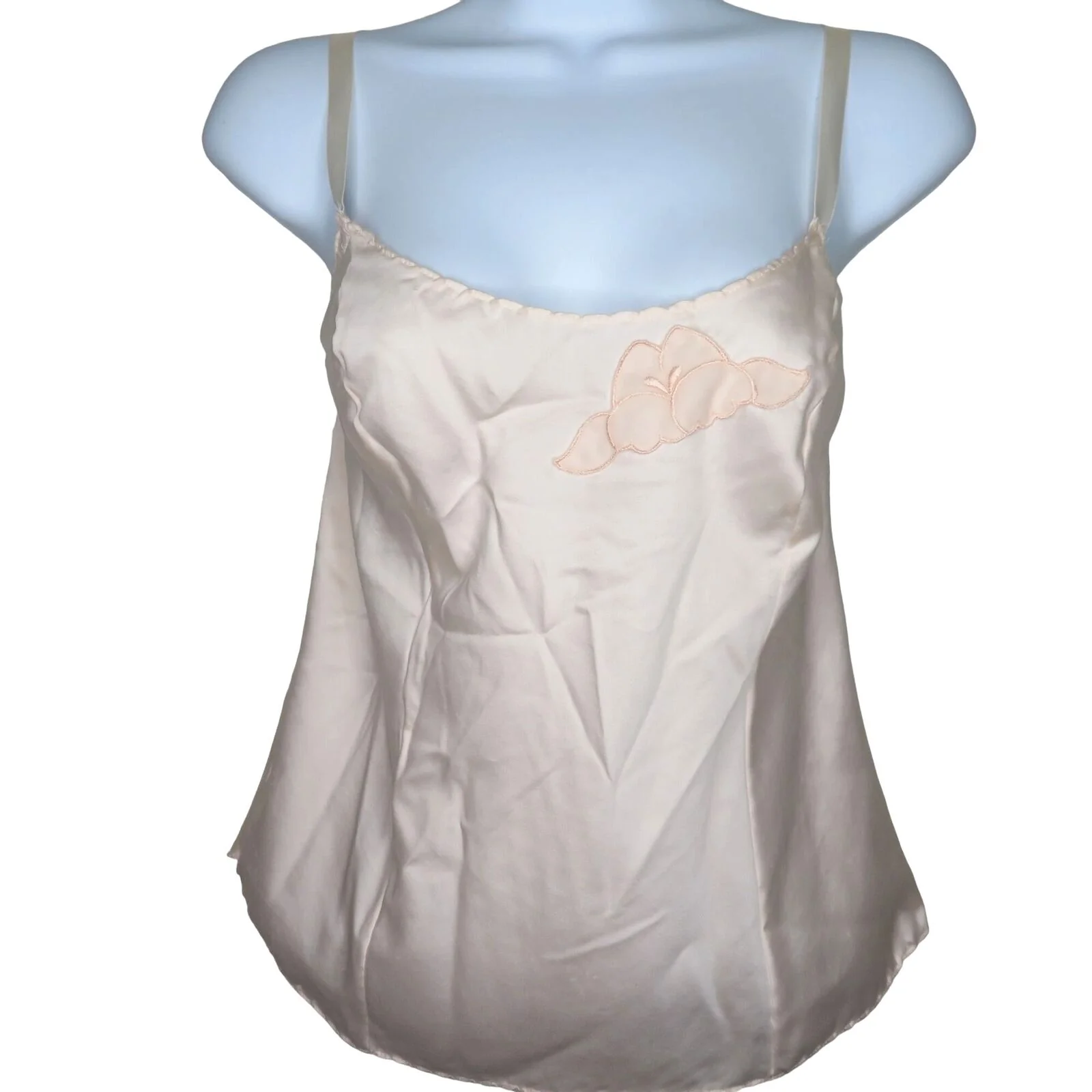 Vintage Pink Cami Top Tank Top M Floral Applique Spaghetti Strap by Bali - Image 5
