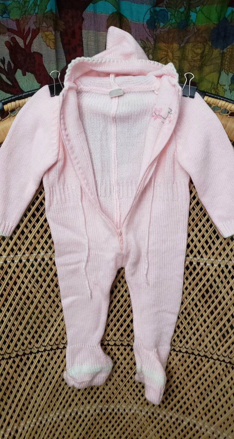 Vintage Pink Knit Baby Bodysuit with Hood 3-6 Months - Image 6