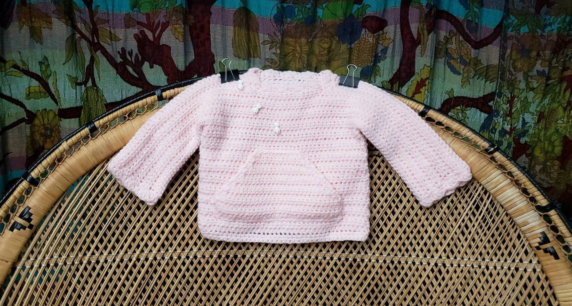 Vintage Pink Knit Baby Sweater with Cats 6-9m - Image 3