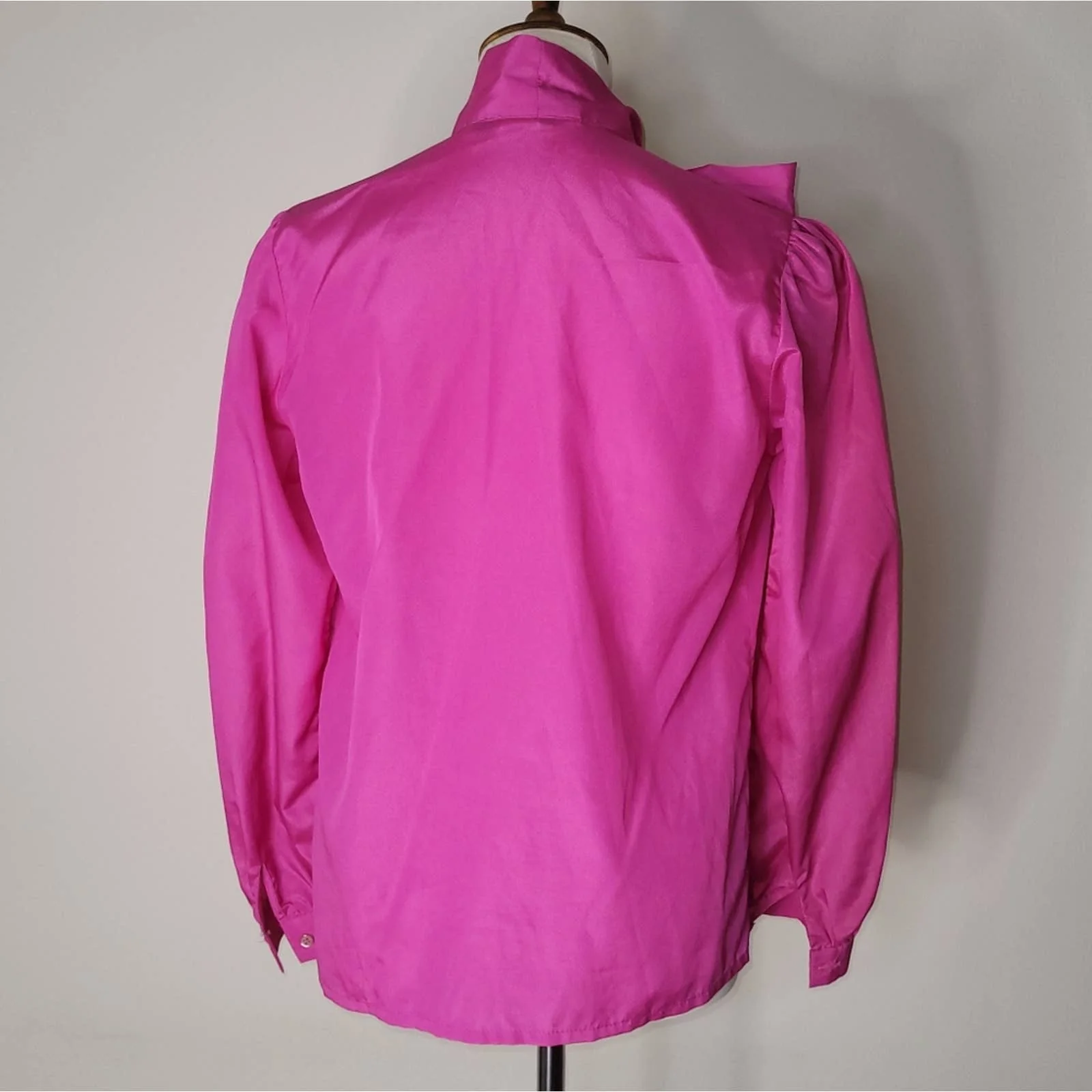 Vintage Pink Polyester Long-Sleeved Neck Tie Pussy Bow Blouse by Grunsfeld - Image 2