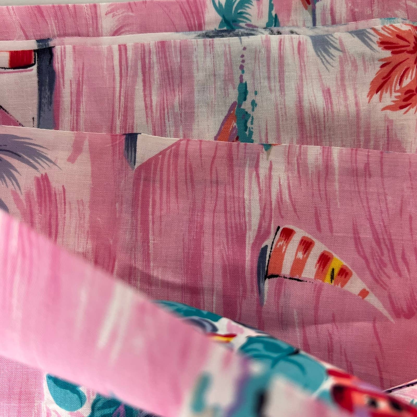 Vintage Pink Tropical Island Fabric Remnant Palm Tree Mcm 76x44 by Alexander Henry - Image 4