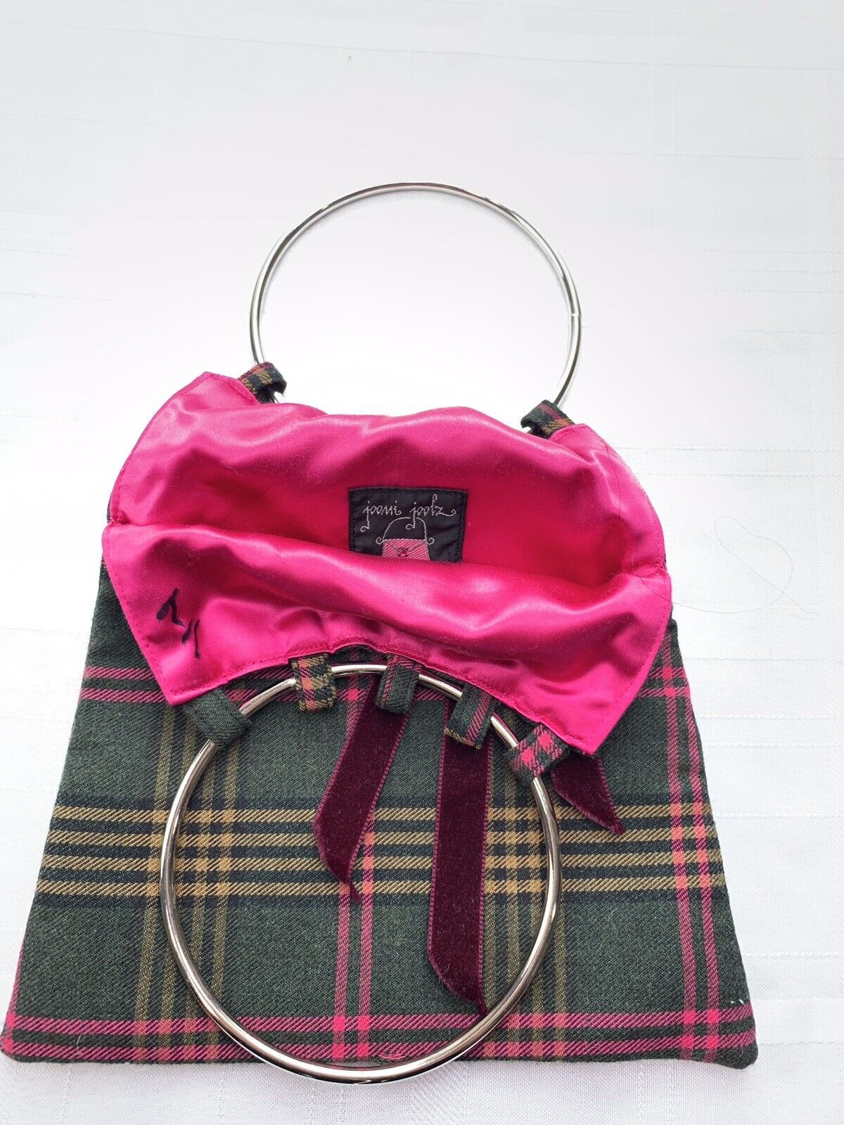 Vintage Plaid Bag Pink Lining Silver Loop Hoops Handles Rare Purse by Joomi Joolz - Image 3