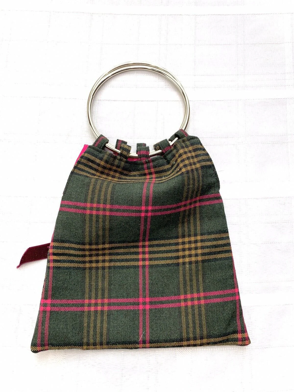 Vintage Plaid Bag Pink Lining Silver Loop Hoops Handles Rare Purse by Joomi Joolz - Image 4